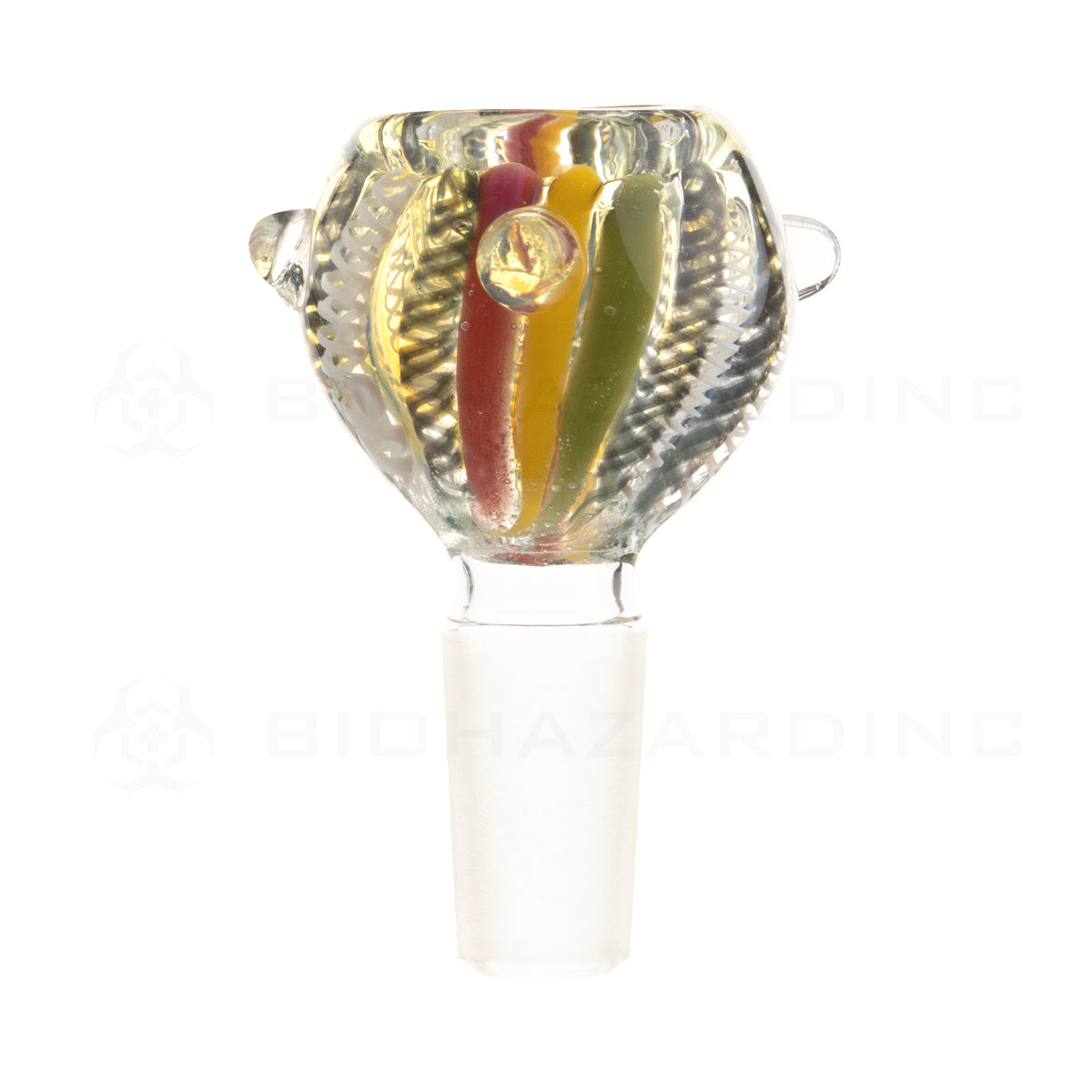 Bowl | Lattacino Rasta Stripe White Swirl Bowls | 14mm - Rasta Glass Bowl Biohazard Inc   