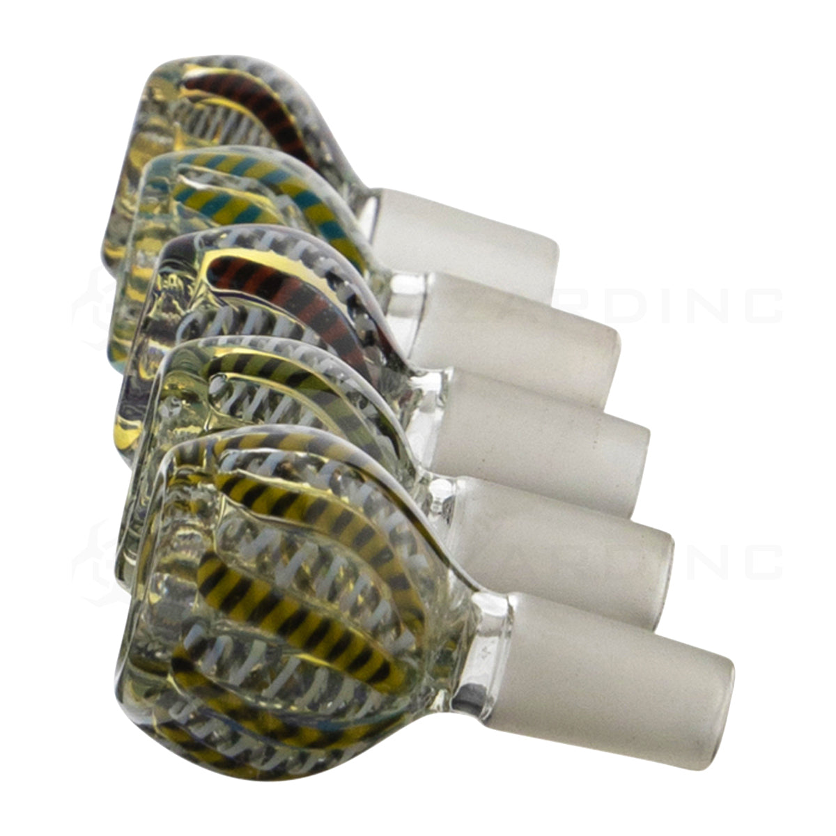 Bowl | Zigzag Striped Lattichino Glass Bowls | 14mm - Mix Colors - 5 Count Glass Bowl Biohazard Inc   