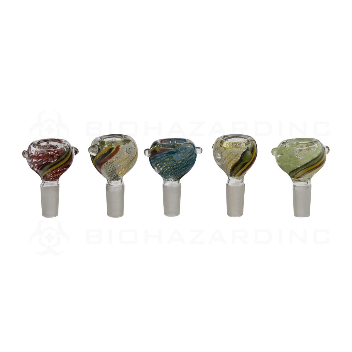 Bowl | Lattichino Striped Glass Bowls | 14mm - Assorted Colors - 5 Count Glass Bowl Biohazard Inc   