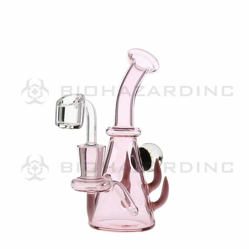 Dab Rig | Diffused w/ Horns and Marble Banger Hanger Beaker w/ Banger | 6" - 14mm - Various Colors Glass Dab Rig Biohazard Inc Pink  