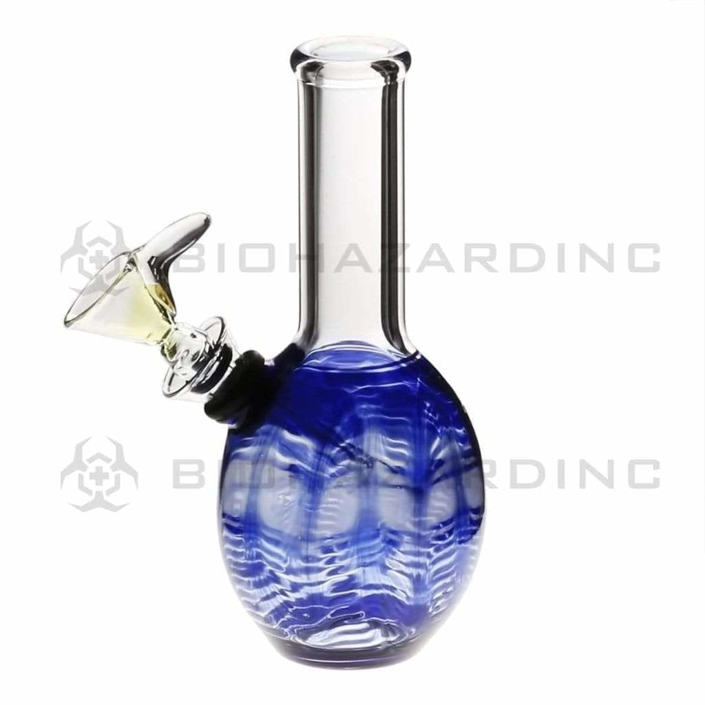 Wrap & Rake | Mini Oval Chamber Water Pipe | 6" - Slide - Various Colors Glass Bong Biohazard Inc Blue  