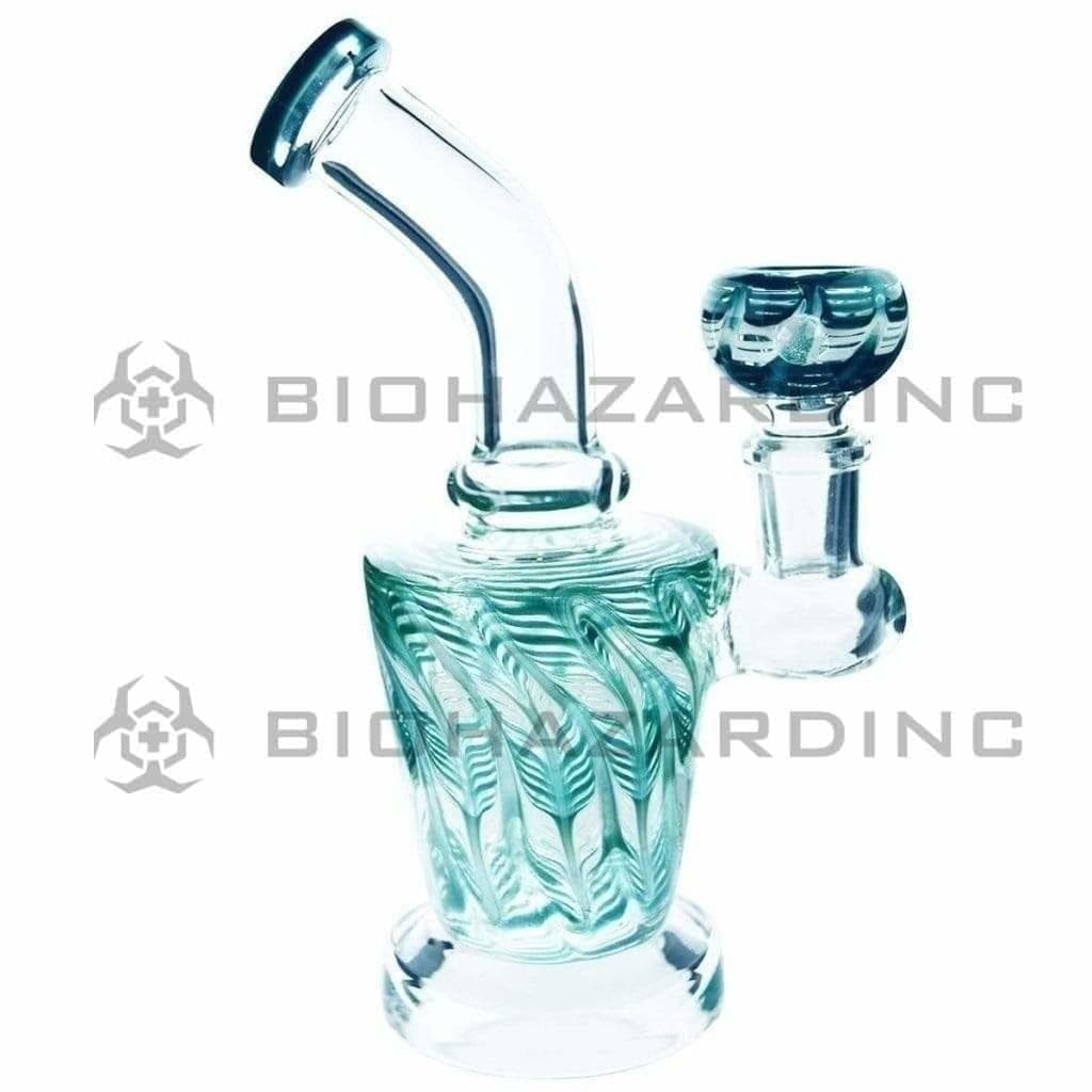 Wrap & Rake | Bent Neck Tapered Glass Water Pipe | 6" - 14mm - Various Colors Glass Bong Biohazard Inc Aqua  