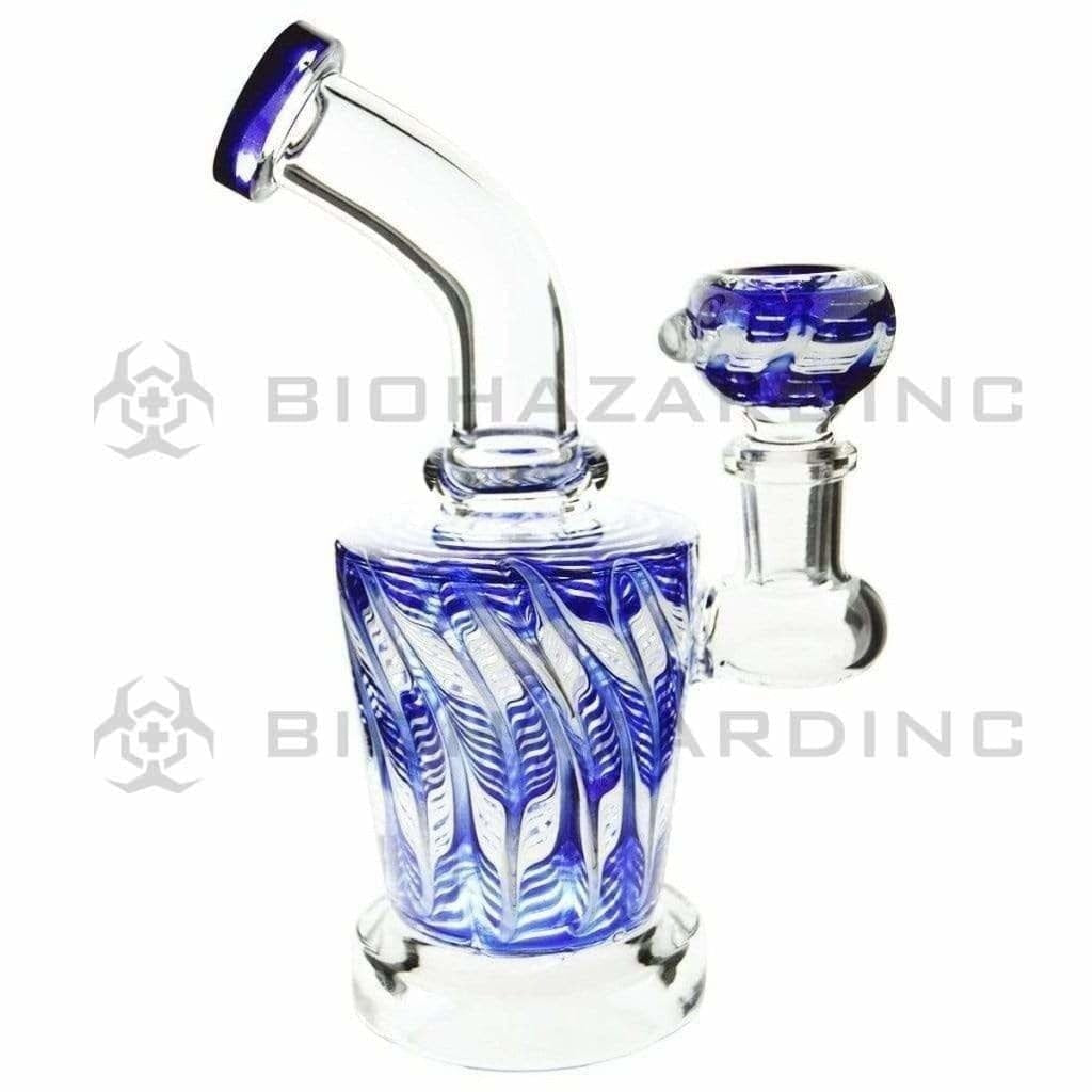 Wrap & Rake | Bent Neck Tapered Glass Water Pipe | 6" - 14mm - Various Colors Glass Bong Biohazard Inc Blue  