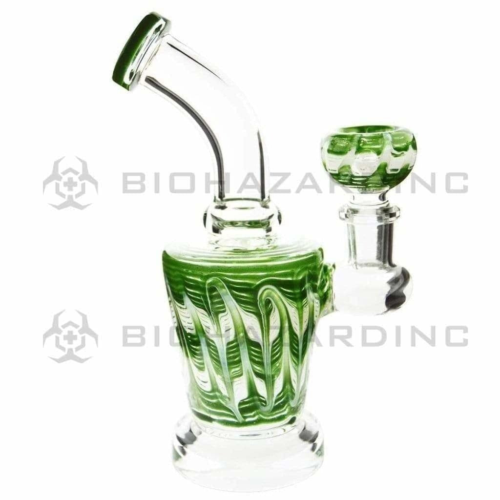 Wrap & Rake | Bent Neck Tapered Glass Water Pipe | 6" - 14mm - Various Colors Glass Bong Biohazard Inc Green  