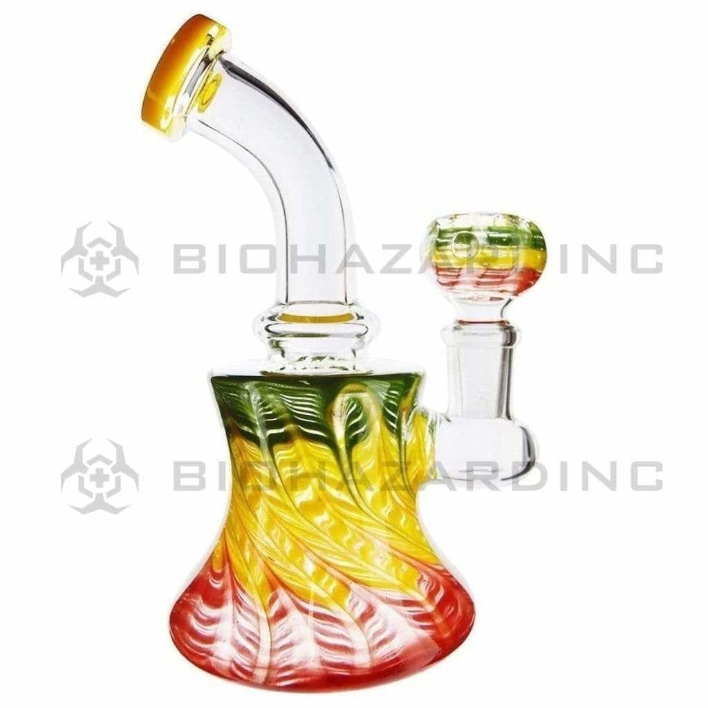 Wrap & Rake | Bent Neck Bell Bottom Water Pipe | 6" - 14mm - Various Colors Glass Dab Rig Biohazard Inc Red  