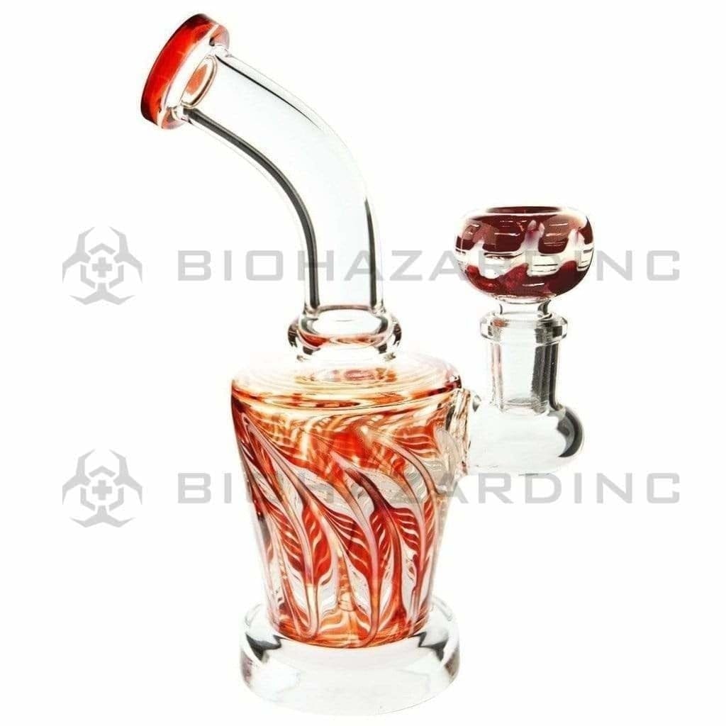 Wrap & Rake | Bent Neck Tapered Glass Water Pipe | 6" - 14mm - Various Colors Glass Bong Biohazard Inc Red  