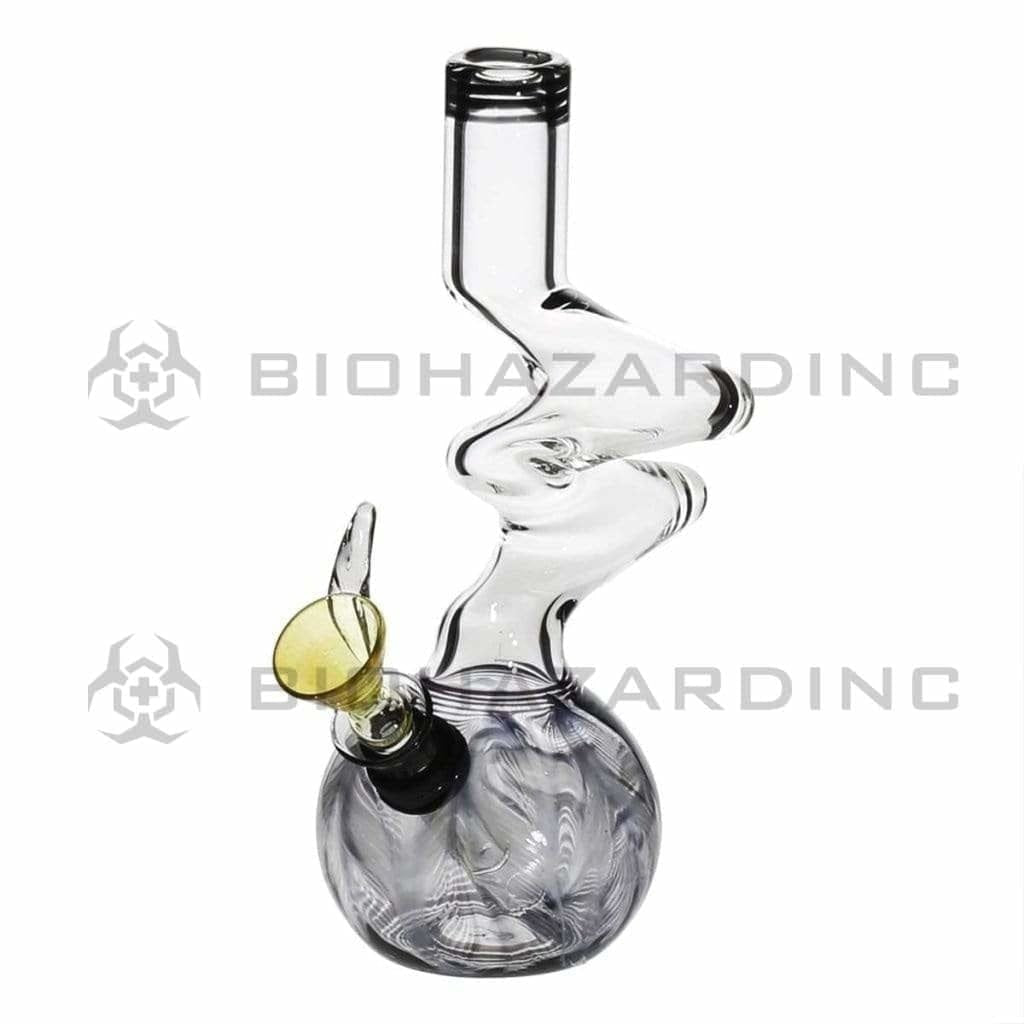 Wrap & Rake | Double Elbow Water Pipe w/ Slider Pull Bowl | 6" - Slide - Various Colors Glass Bong Biohazard Inc Black  