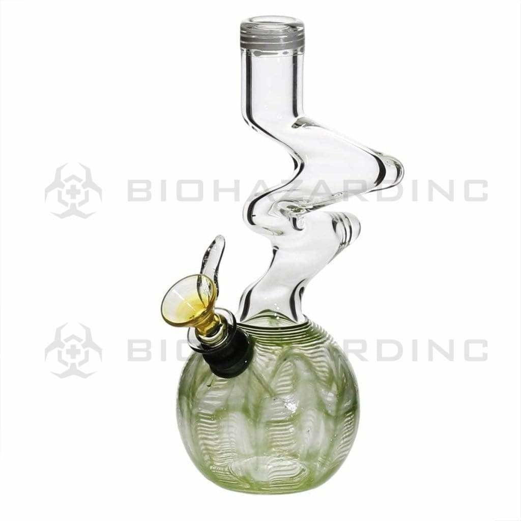 Wrap & Rake | Double Elbow Water Pipe w/ Slider Pull Bowl | 6" - Slide - Various Colors Glass Bong Biohazard Inc Green  