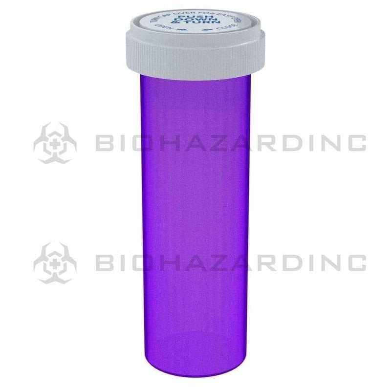 Child Resistant | Translucent Purple Reversible Cap Vials | 60 Dram - 14 Grams - 100 Count Reversible Cap Vial Biohazard Inc   