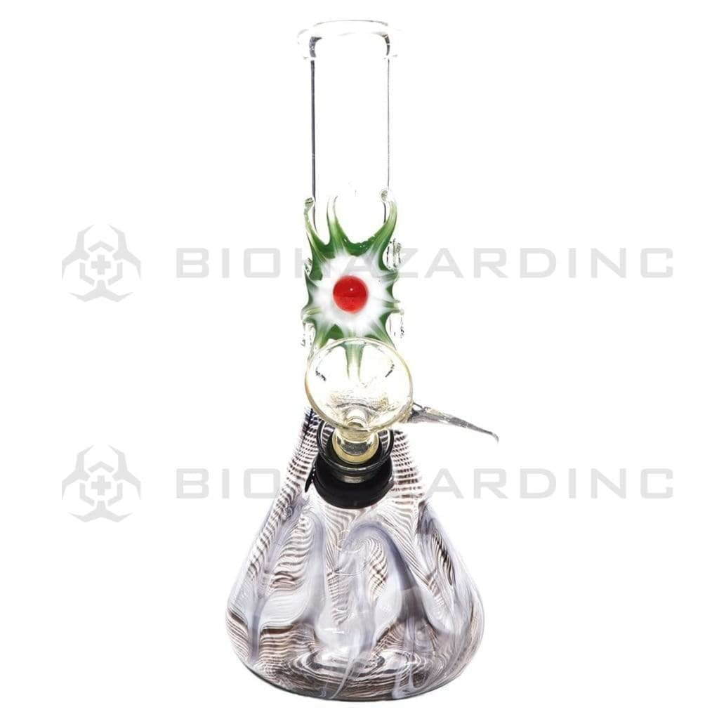 Wrap & Rake | Sunburst Eye Beaker Water Pipe w/ Silder Bowl | 7" - Slide - Various Colors Glass Bong Biohazard Inc Black  