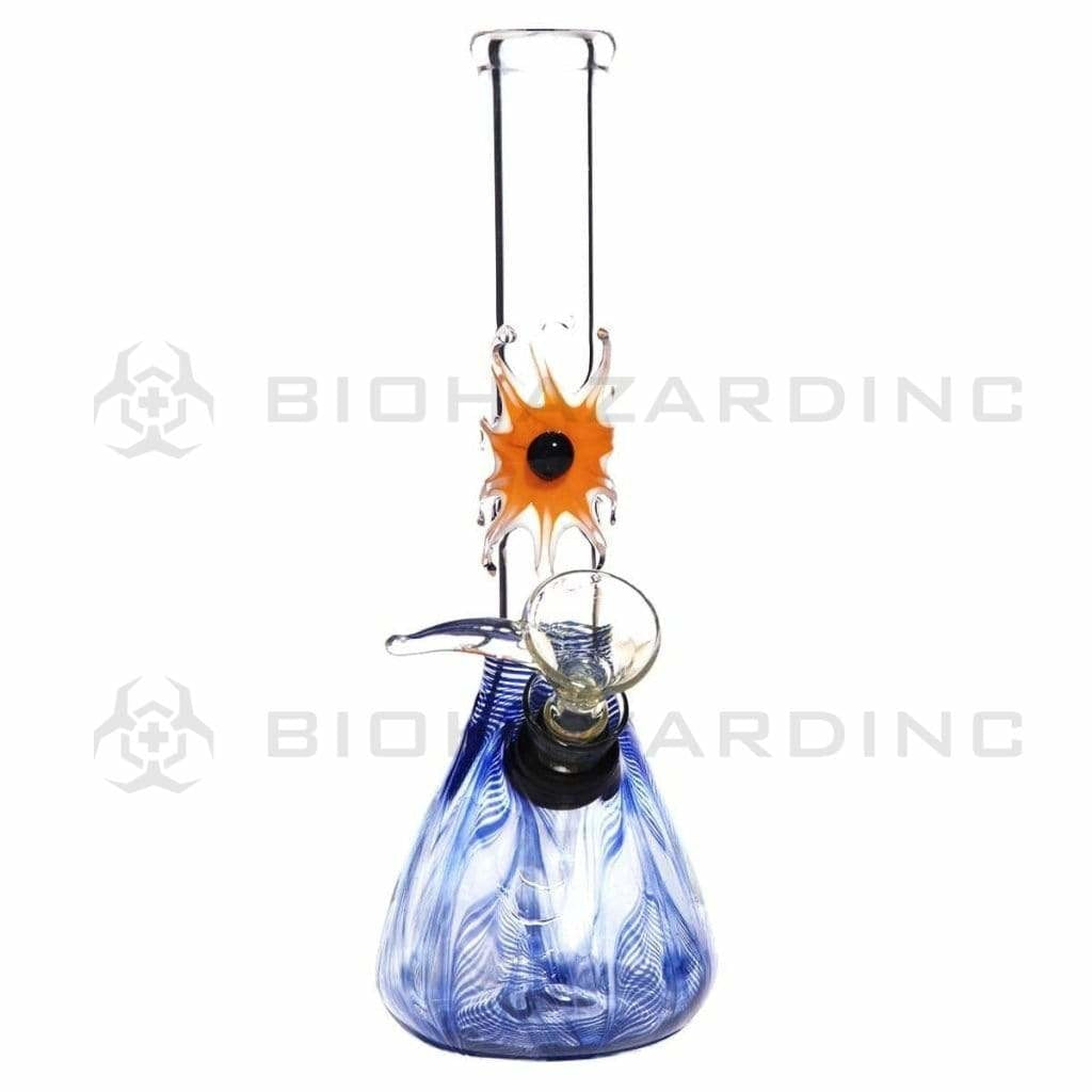 Wrap & Rake | Sunburst Eye Beaker Water Pipe w/ Silder Bowl | 7" - Slide - Various Colors Glass Bong Biohazard Inc Blue  