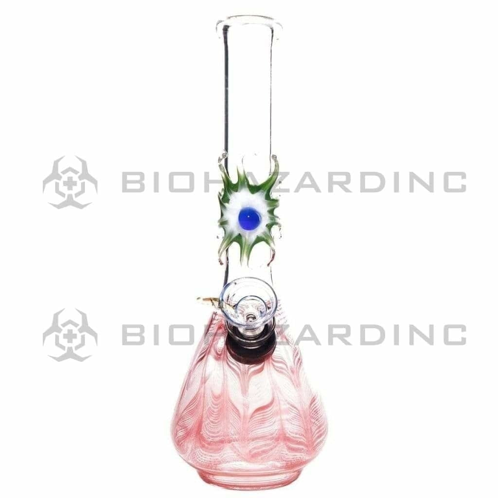 Wrap & Rake | Sunburst Eye Beaker Water Pipe w/ Silder Bowl | 7" - Slide - Various Colors Glass Bong Biohazard Inc Red  