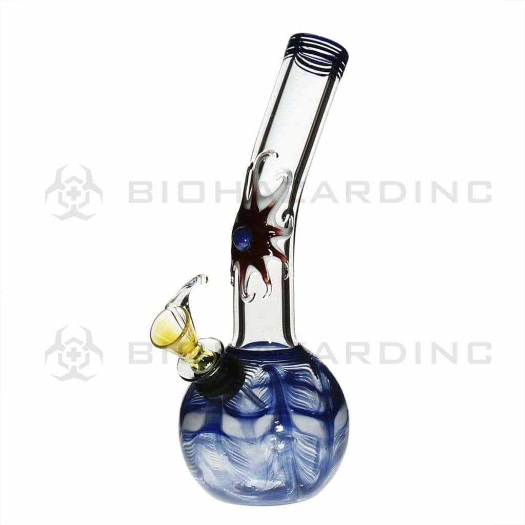 Wrap & Rake | Marble Sunburst Glass Water Pipe w/ Slider Bowl | 7" - Slide - Various Colors Glass Bong Biohazard Inc Blue  