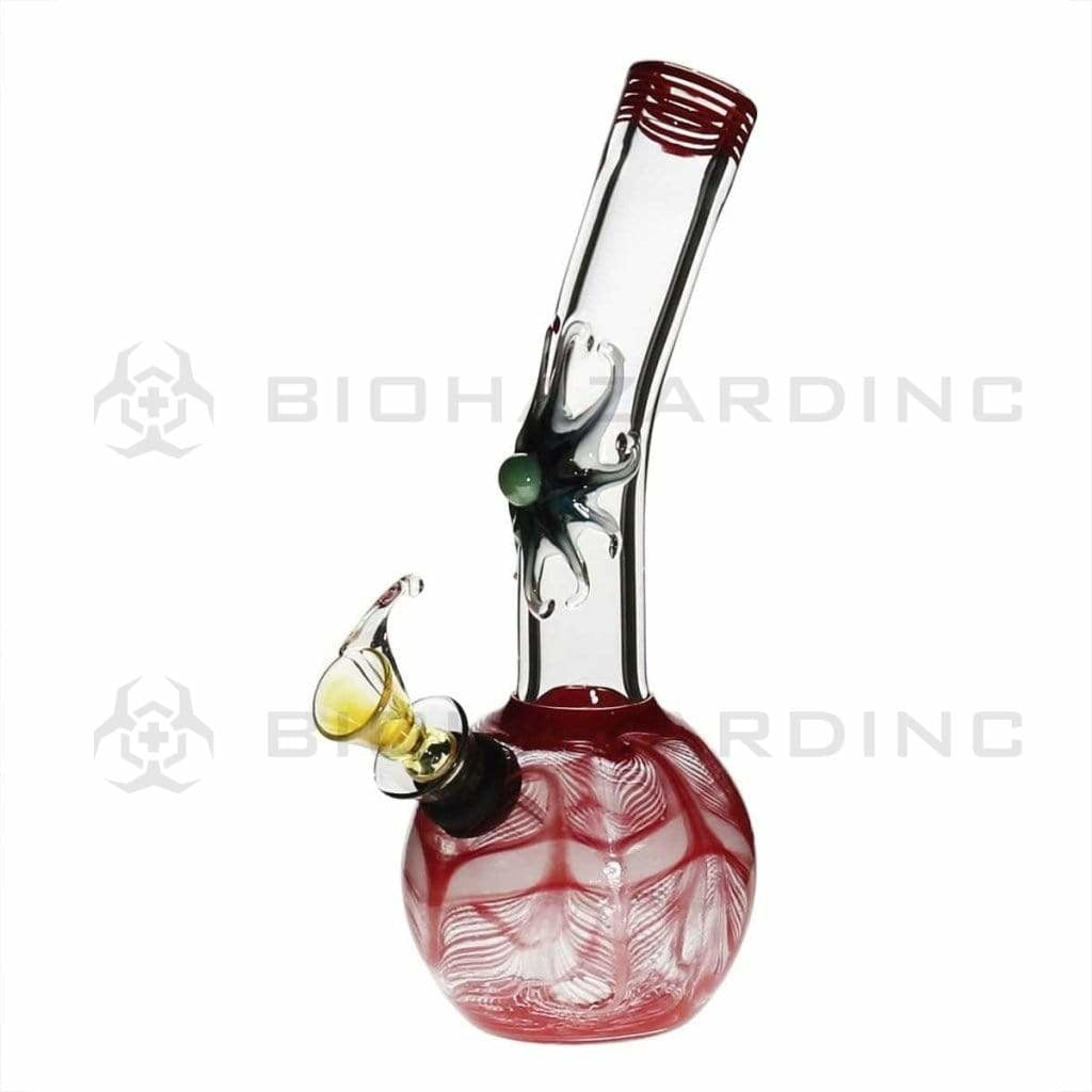 Wrap & Rake | Marble Sunburst Glass Water Pipe w/ Slider Bowl | 7" - Slide - Various Colors Glass Bong Biohazard Inc Red  