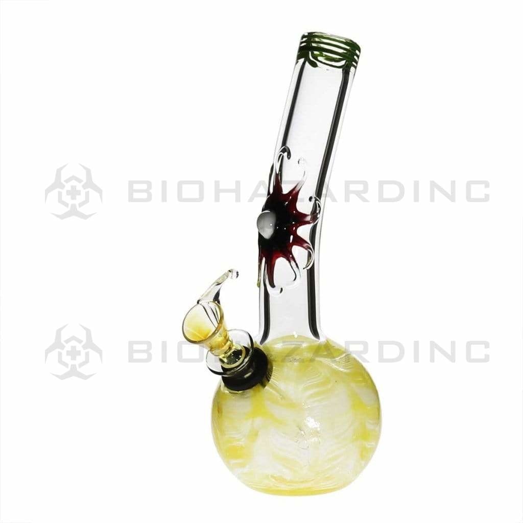 Wrap & Rake | Marble Sunburst Glass Water Pipe w/ Slider Bowl | 7" - Slide - Various Colors Glass Bong Biohazard Inc Yellow  