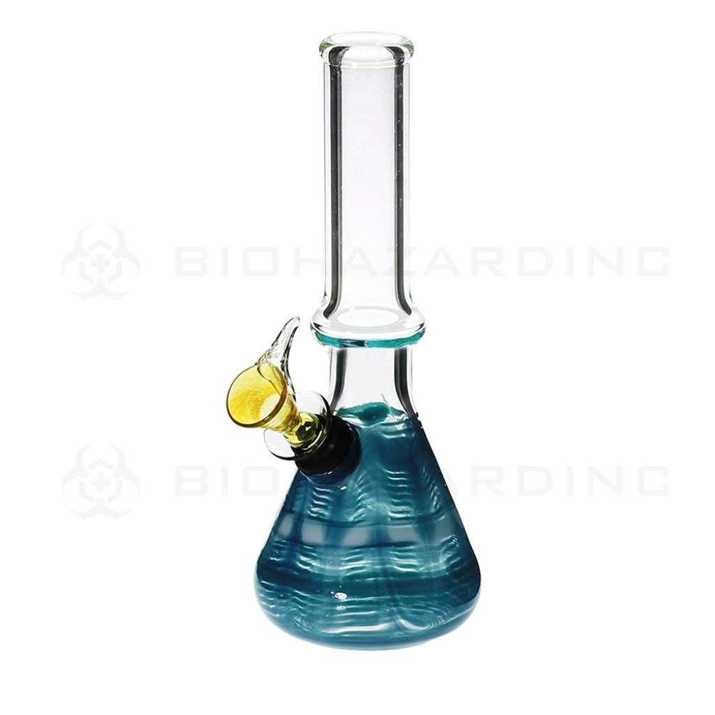 Wrap & Rake | Ring Beaker Glass Water Pipe w/ Slider Bowl | 7" - Slide - Various Colors Glass Bong Biohazard Inc Blue  