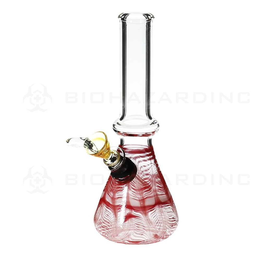 Wrap & Rake | Ring Beaker Glass Water Pipe w/ Slider Bowl | 7" - Slide - Various Colors Glass Bong Biohazard Inc Red  