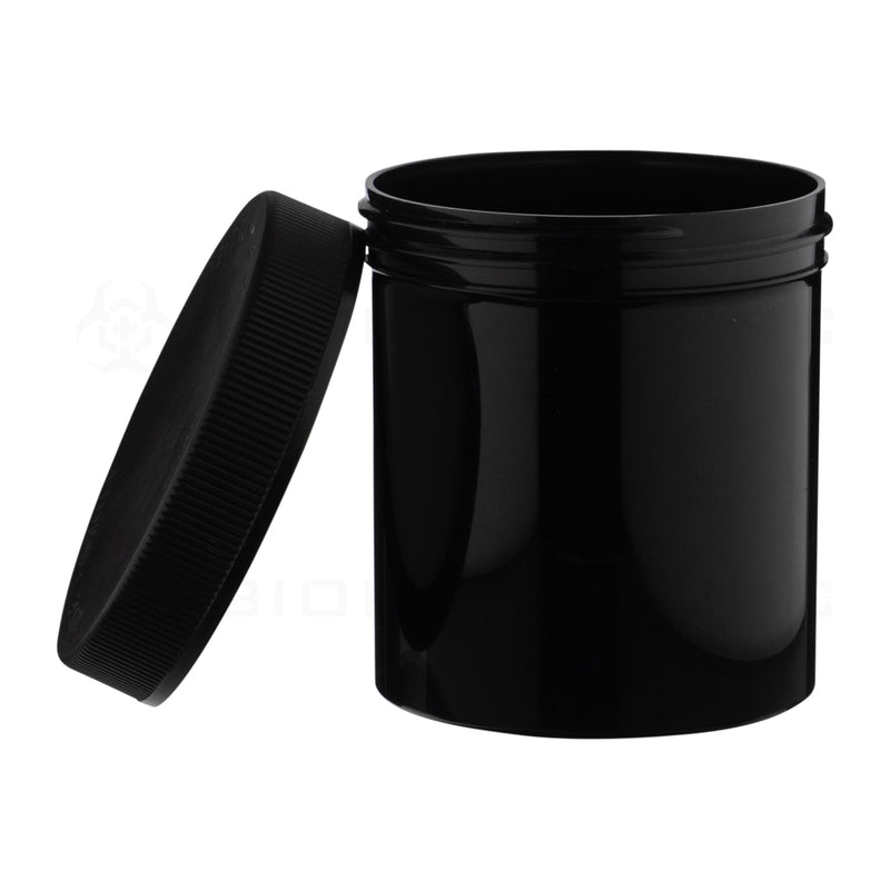 Plastic Jar | Wide Mouth Straight Sided Black Jars w/ Child Resistant Caps | 89mm - 16oz - 205 Count Plastic Jar Biohazard Inc   