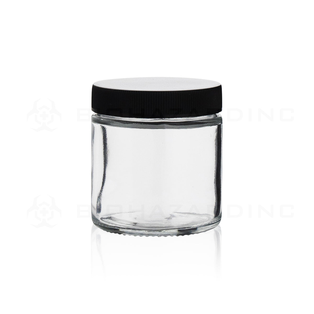 Glass Jar | Straight Sided Clear Glass Jars w/ Black Caps | 3oz - 150 Count Glass Jar Biohazard Inc   