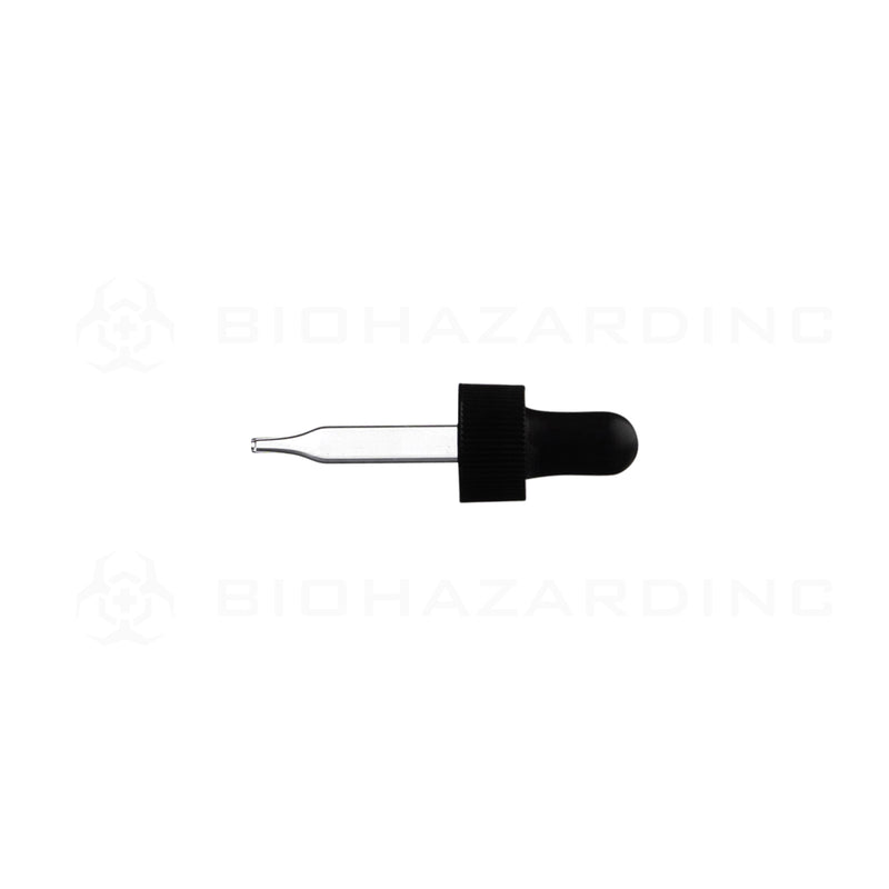 Dropper Cap | Plastic Cap w/ Glass Dropper | 18mm - Black - Various Sizes  Biohazard Inc   