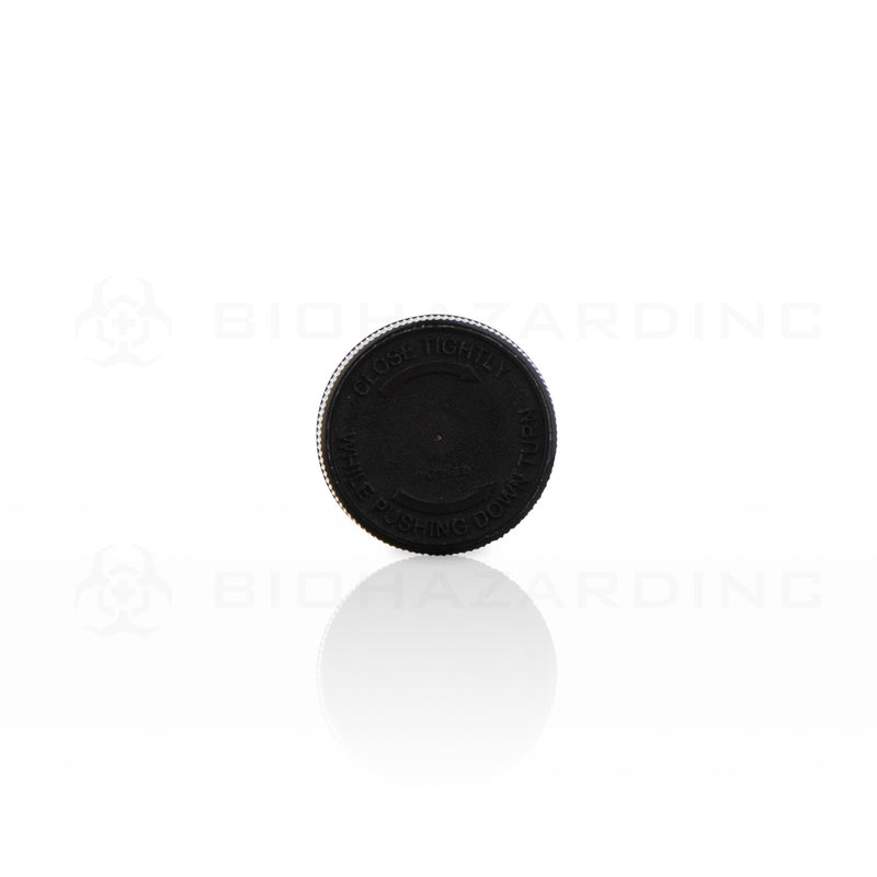 Child Resistant | Push Down & Turn Plastic Caps | 24mm - Black Child Resistant Cap Biohazard Inc   