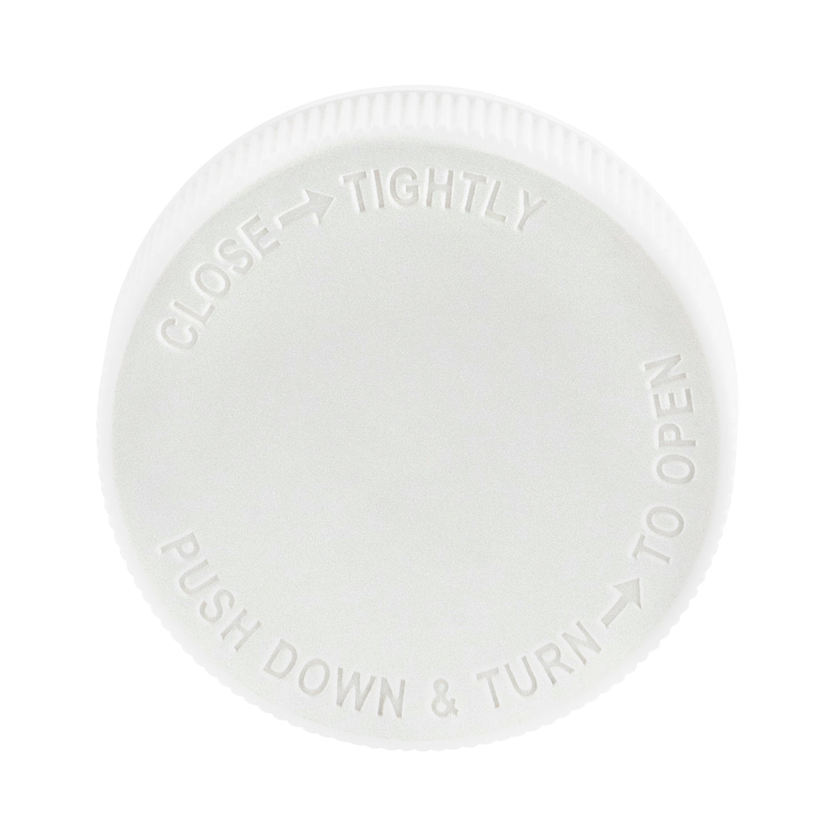 Child Resistant | Ribbed Push Down & Turn Plastic Caps | 53mm - White Child Resistant Cap Biohazard Inc   