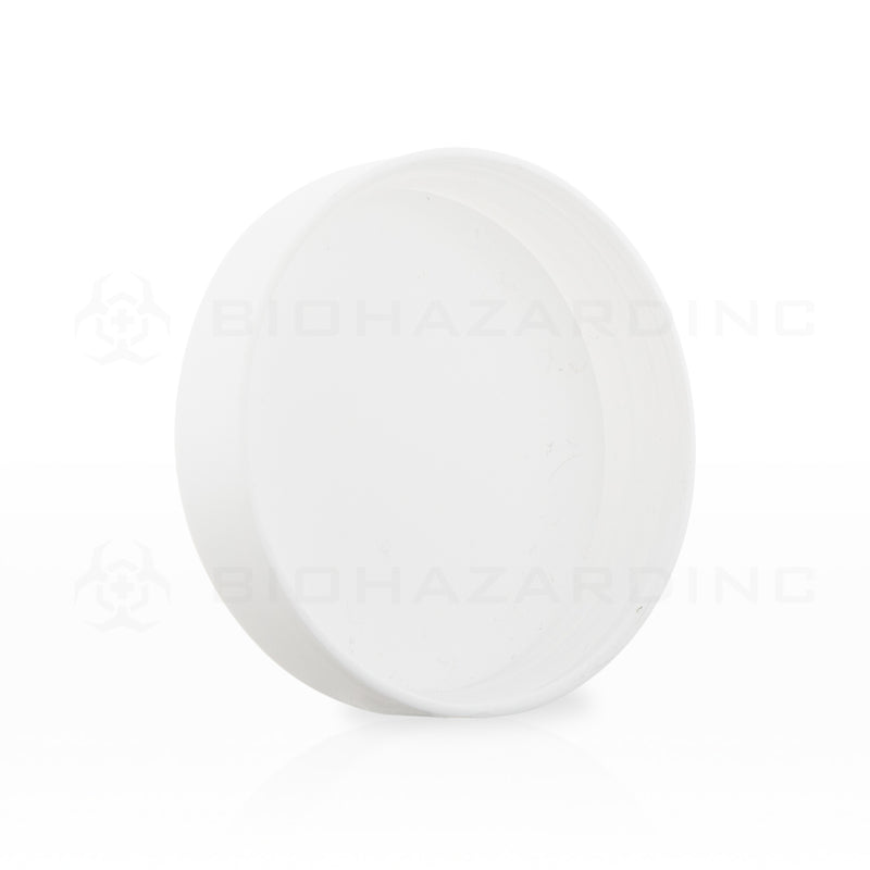 Child Resistant | Dome Push Down & Turn Plastic Caps w/ Liner | 65mm - Matte White - 100 Count Child Resistant Cap Biohazard Inc   