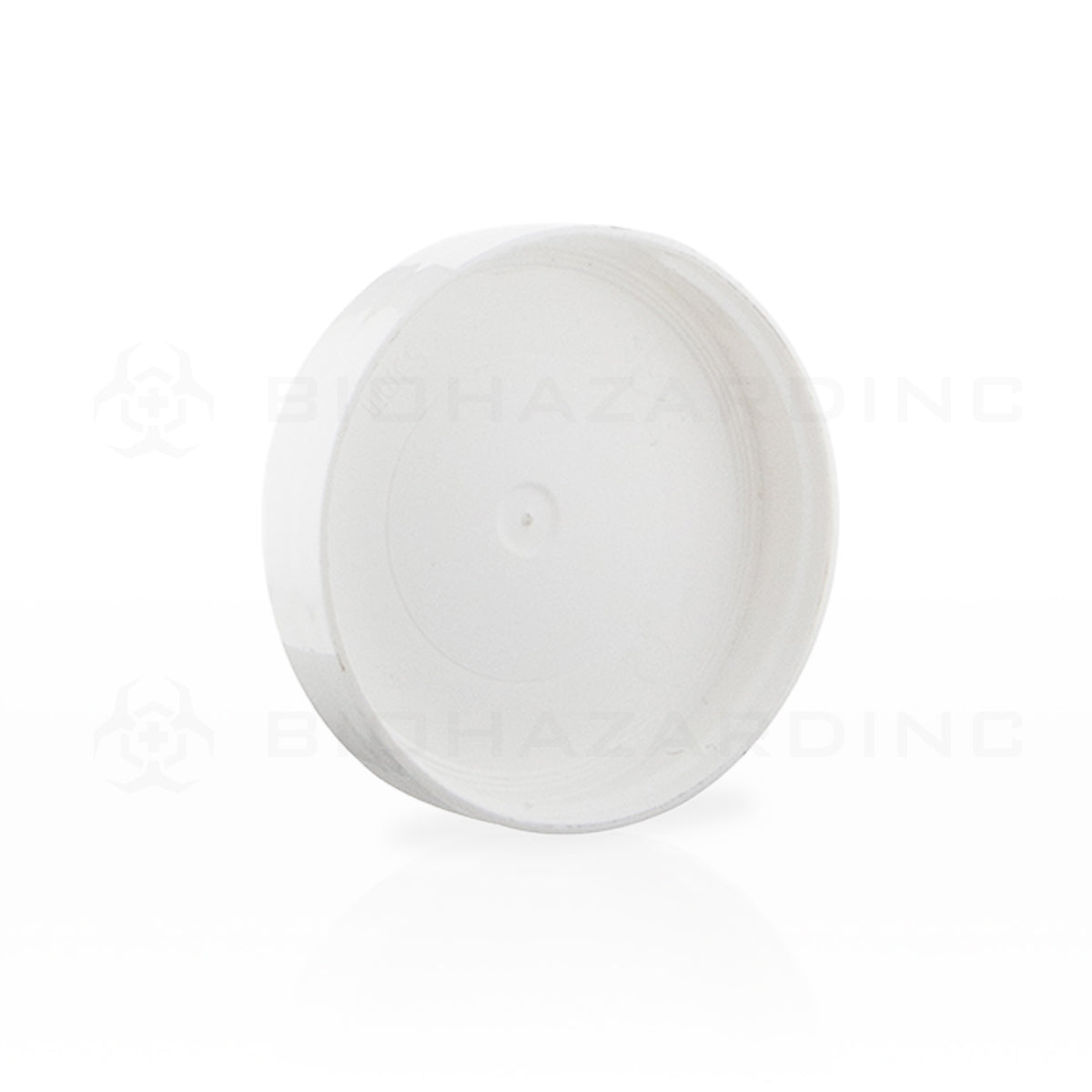 Child Resistant | Unlined Plastic Caps | 53mm - Gloss White - 120 Count Cap Biohazard Inc   