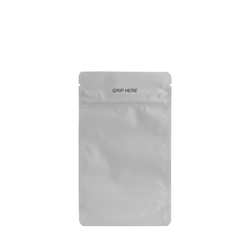 Child Resistant & Tamper Evident | Matte White Mylar Bags | Various Sizes Child Resistant Mylar Bag Biohazard Inc 7g - 1/4oz - 1000 Count  
