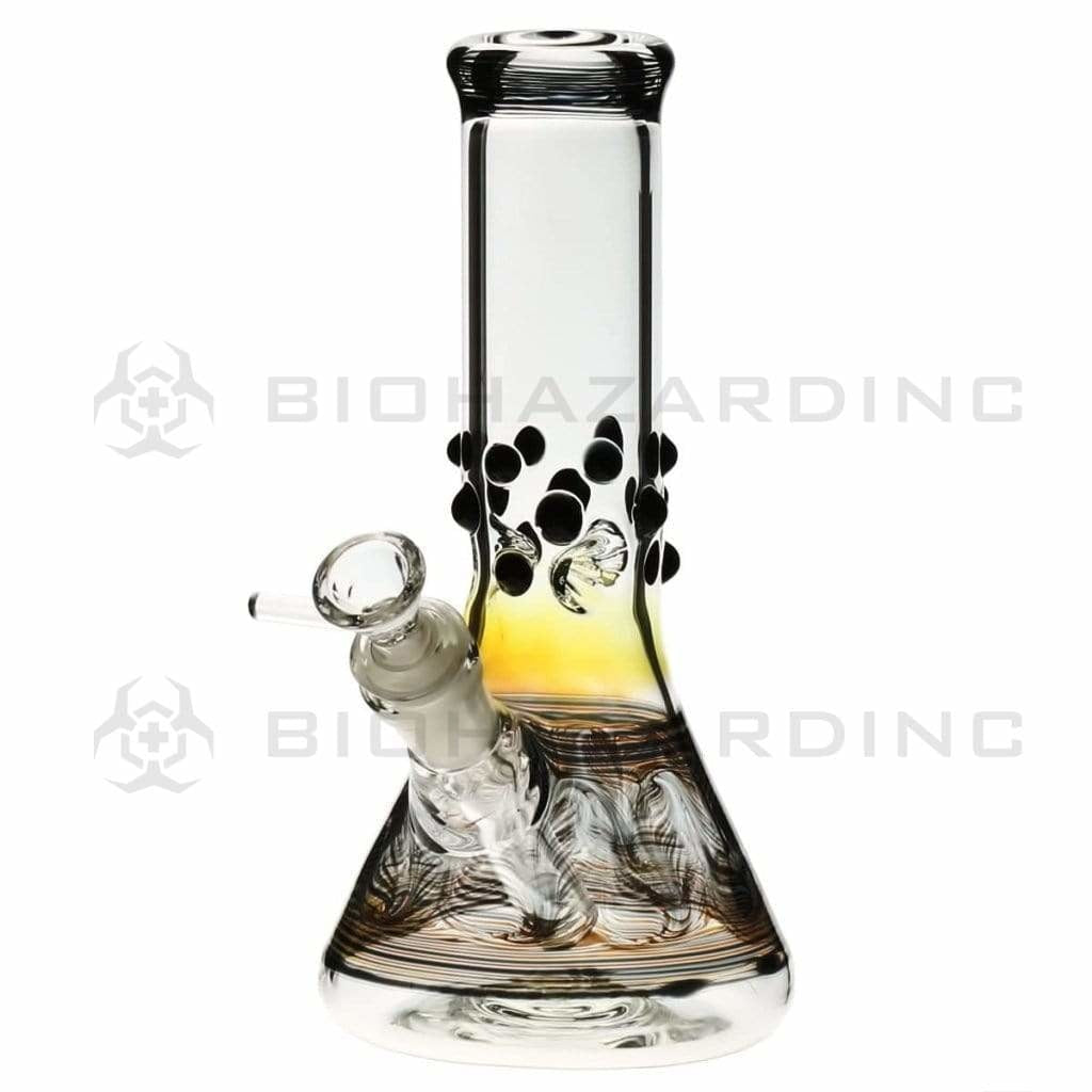 Wrap & Rake | Artistic w/ Marbles Beaker Water Pipe | 8" - 14mm Glass Bong Biohazard Inc Black  