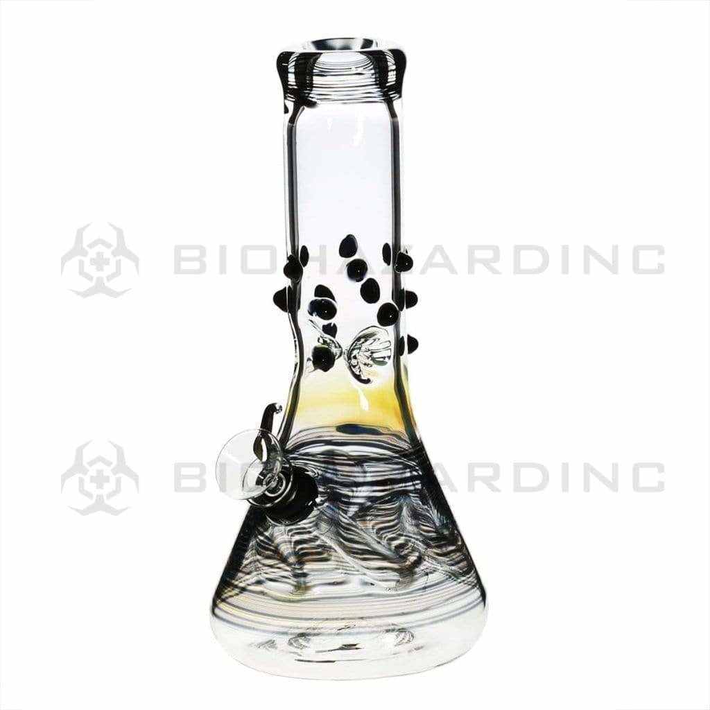 Wrap & Rake | Marbled Beaker Water Pipe | 8" - Slide - Various Colors Glass Bong Biohazard Inc Black  