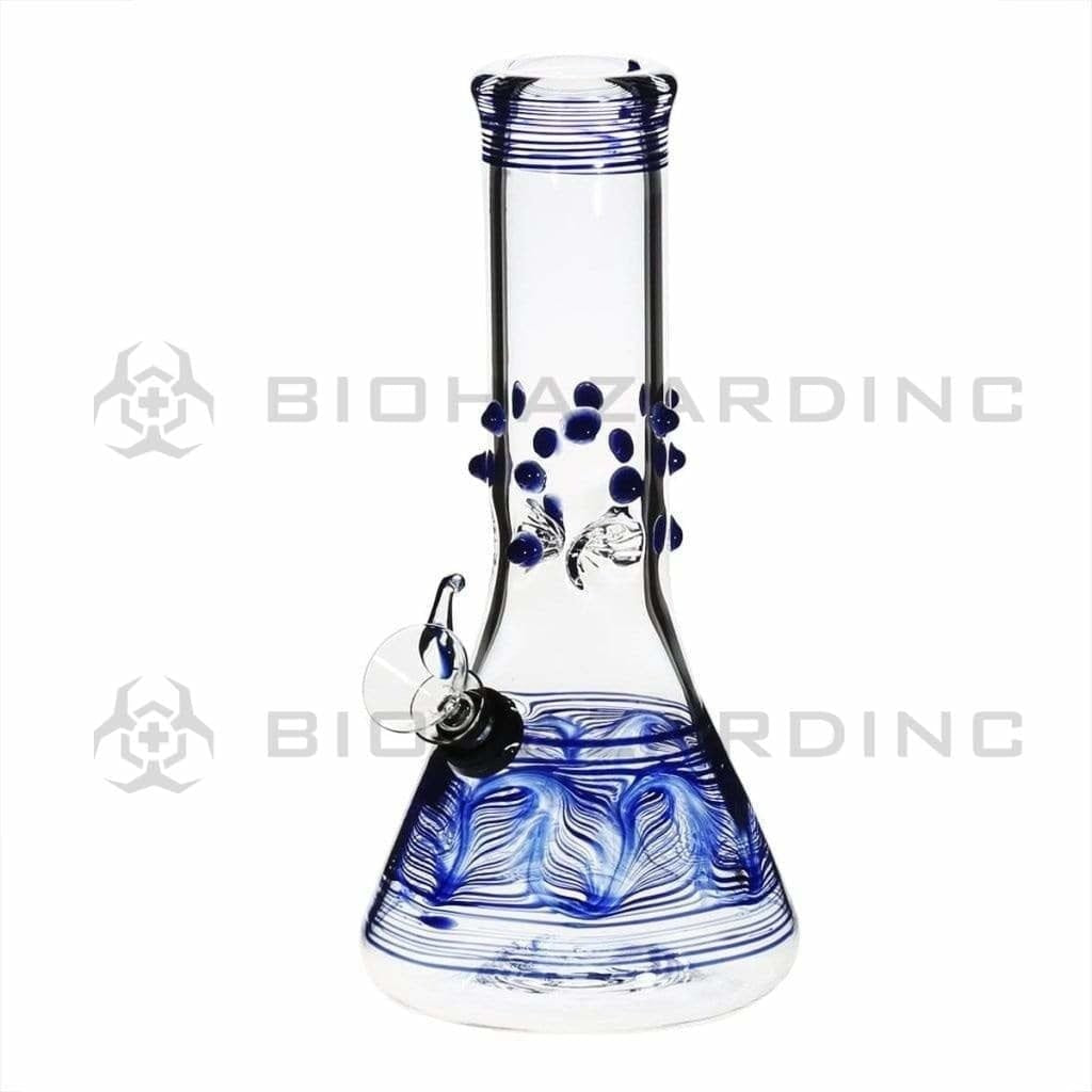 Wrap & Rake | Marbled Beaker Water Pipe | 8" - Slide - Various Colors Glass Bong Biohazard Inc Blue  