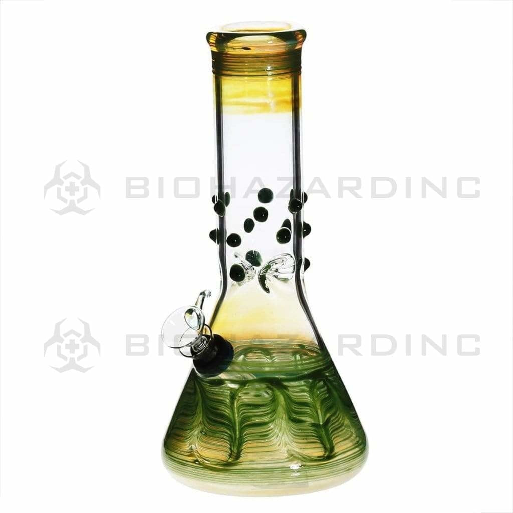 Wrap & Rake | Marbled Beaker Water Pipe | 8" - Slide - Various Colors Glass Bong Biohazard Inc Green  