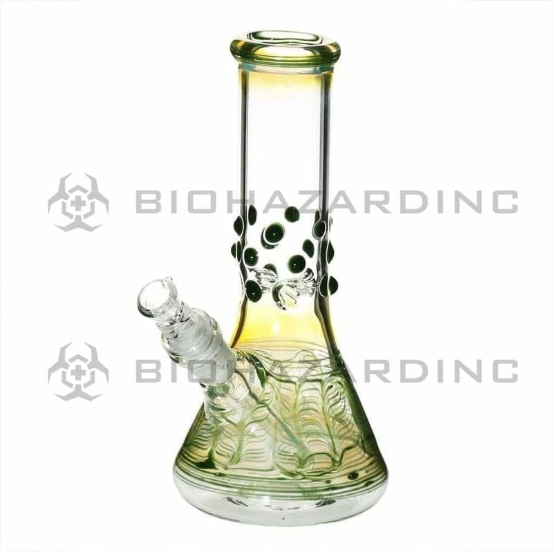 Wrap & Rake | Artistic w/ Marbles Beaker Water Pipe | 8" - 14mm Glass Bong Biohazard Inc Green  
