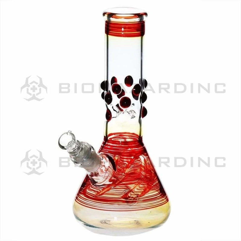 Wrap & Rake | Artistic w/ Marbles Beaker Water Pipe | 8" - 14mm Glass Bong Biohazard Inc Red  