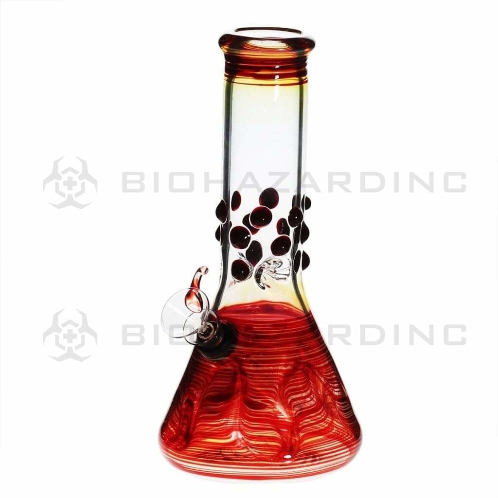 Wrap & Rake | Marbled Beaker Water Pipe | 8" - Slide - Various Colors Glass Bong Biohazard Inc Red  