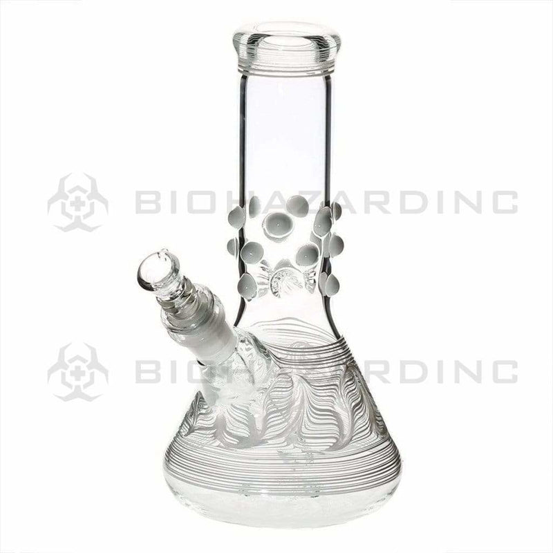 Wrap & Rake | Artistic w/ Marbles Beaker Water Pipe | 8" - 14mm Glass Bong Biohazard Inc White  