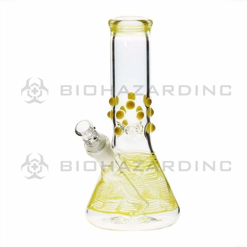 Wrap & Rake | Artistic w/ Marbles Beaker Water Pipe | 8" - 14mm Glass Bong Biohazard Inc Yellow  