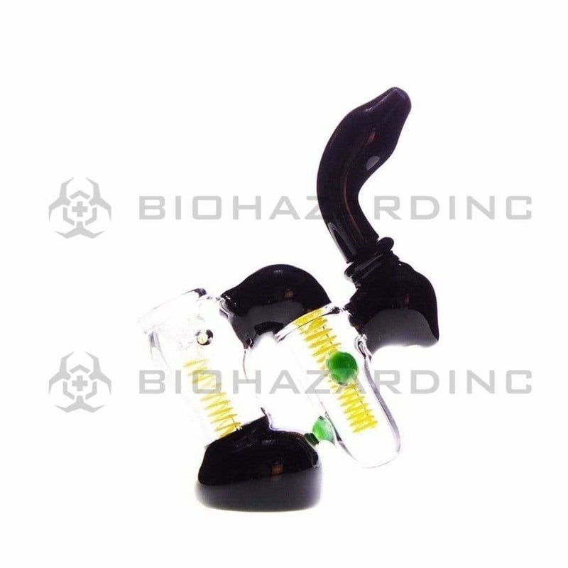 Bubbler | Black and Clear Double Bubbler | 8" - Black Glass Bubbler Biohazard Inc   