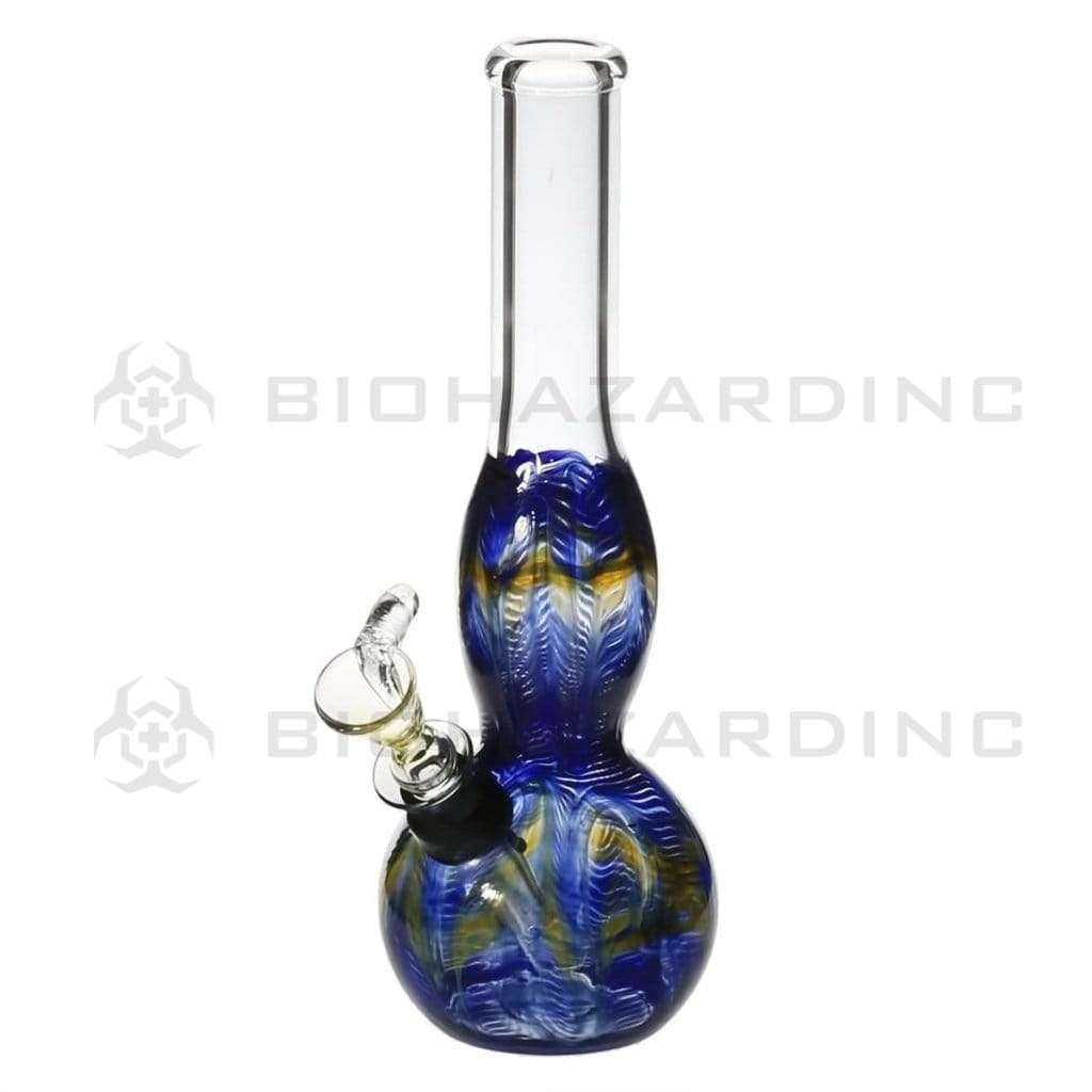 Wrap & Rake | Artistic Bulge Water Pipe w/ Slider Bowl | 8" - Slide - Various Colors Glass Bong Biohazard Inc Blue  