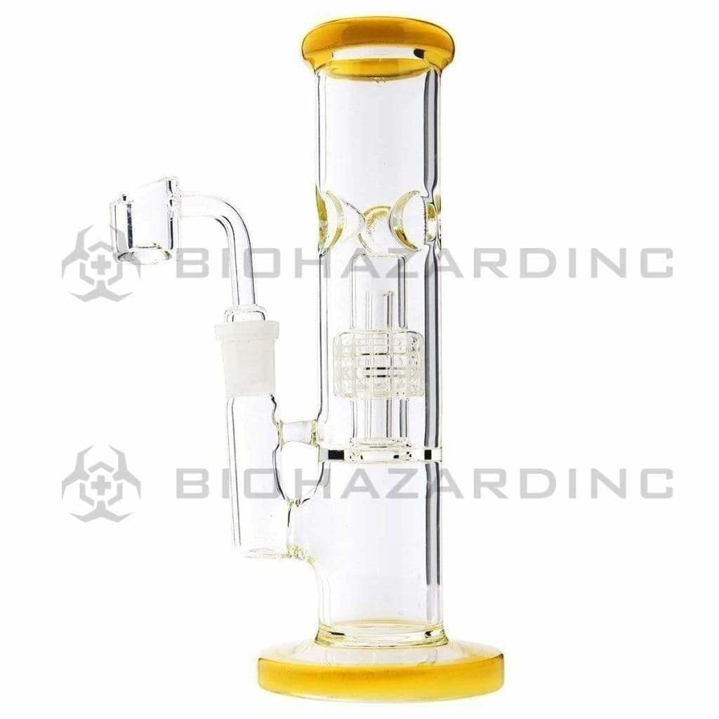 Dab Rig | Stemless Straight Water Pipe w/ Grid Dome Percolator | 8" - 14mm - Various Colors Bong Biohazard Inc Yellow  