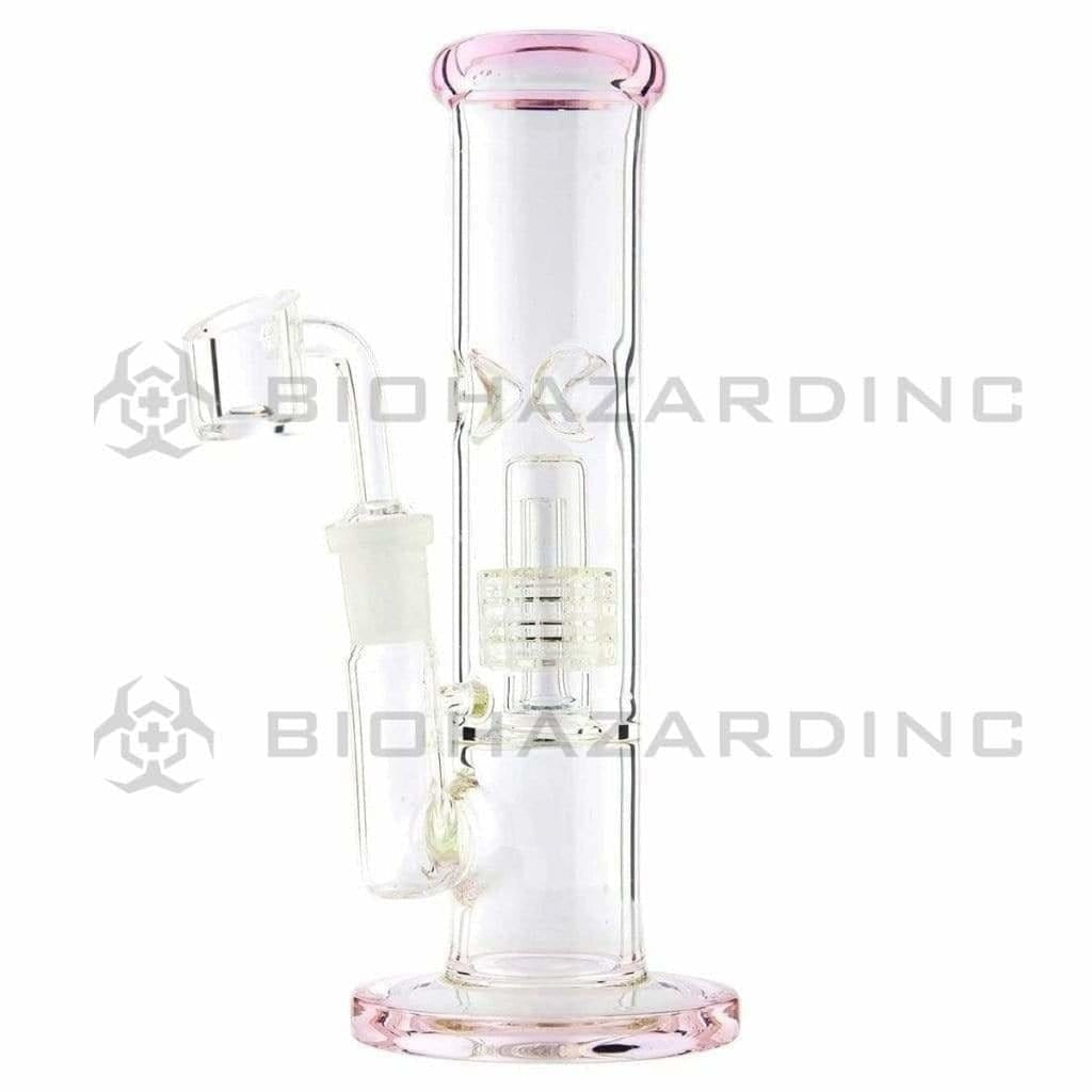 Dab Rig | Stemless Straight Water Pipe w/ Grid Dome Percolator | 8" - 14mm - Various Colors Bong Biohazard Inc Pink  