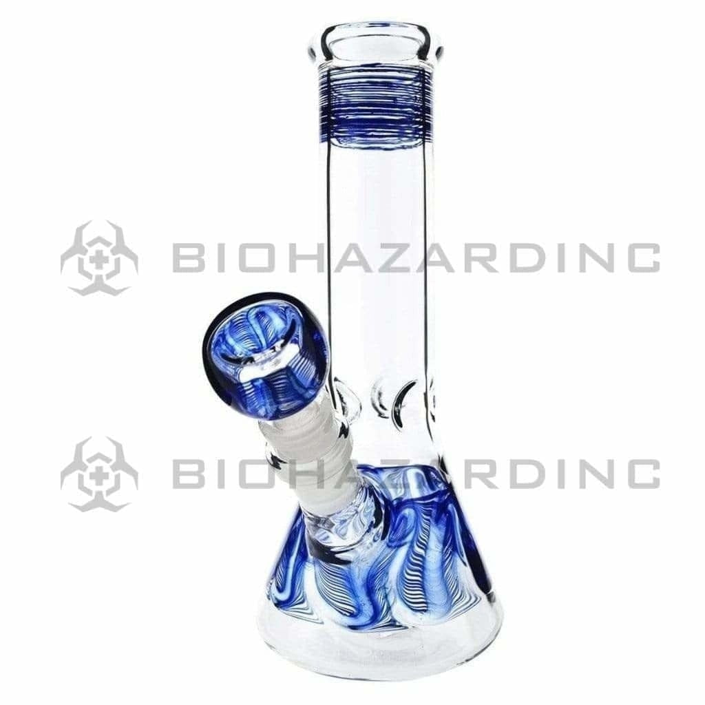 Wrap & Rake | Beaker Bong with Ice Pinch | 8" - 14mm - Various Colors Glass Bong Biohazard Inc Blue  