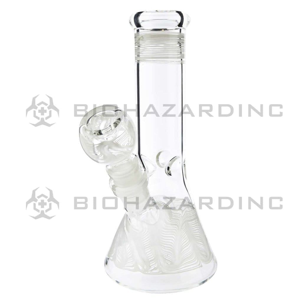 Wrap & Rake | Beaker Bong with Ice Pinch | 8" - 14mm - Various Colors Glass Bong Biohazard Inc White  
