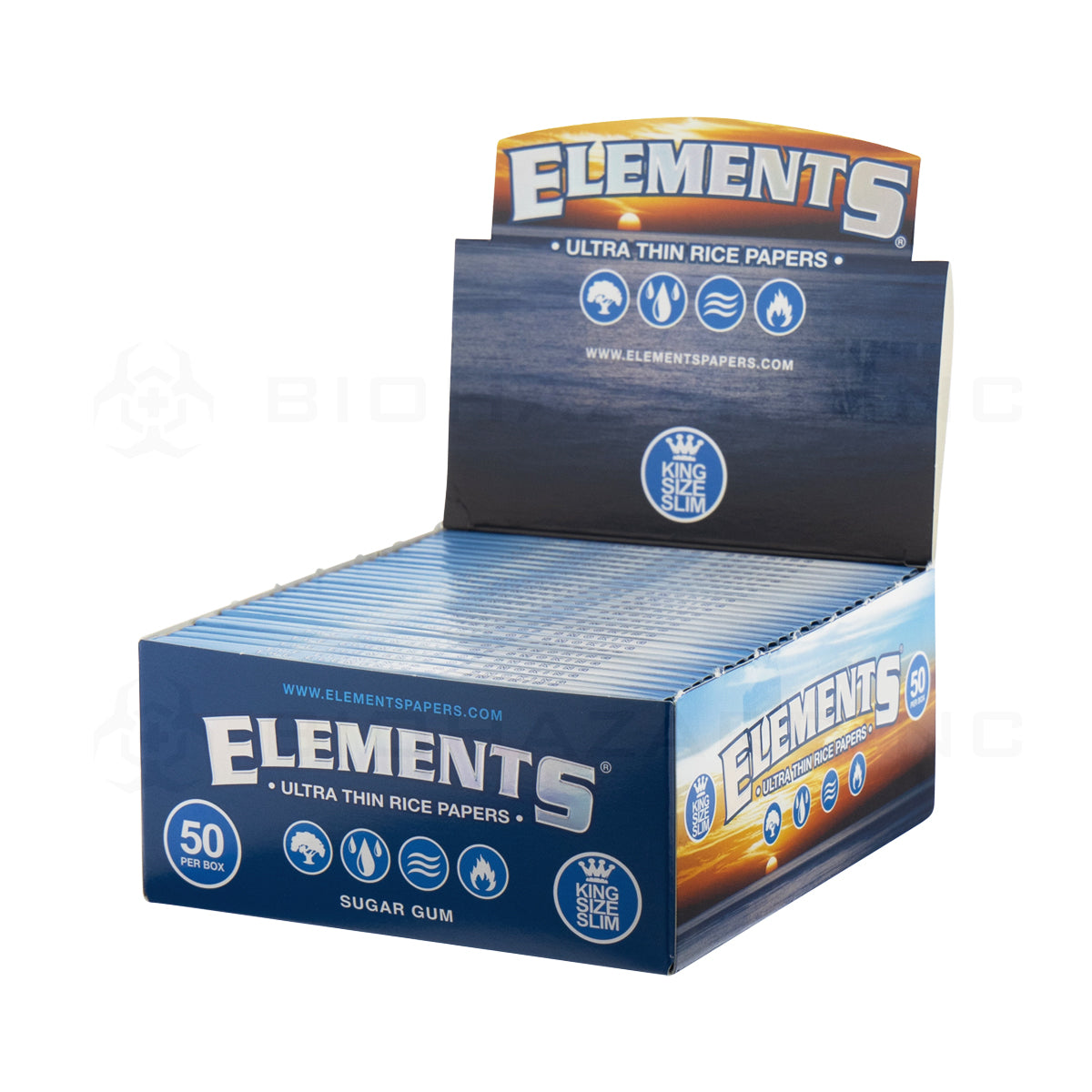 Elements® | 'Retail Display' Ultra Thin Rice Rolling Papers | Classic White - Various Sizes Rolling Papers Biohazard Inc King Slim - 110mm - 50 Count  