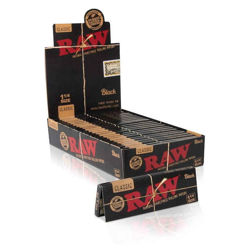 RAW® | 'Retail Display' Black Unbleached Rolling Papers | Classic - Unbleached Brown - Various Sizes Rolling Papers Raw 1¼ - 78mm - 50/Pack - 24 Count -  