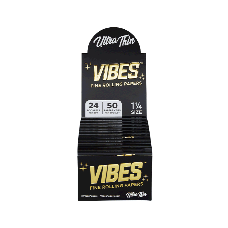 VIBES™ | 'Retail Display' Ultra Thin Rolling Papers + Tips | Natural White - 24 Count - Various Sizes Rolling Papers Vibes 1¼  - 78mm - 50/Pack  
