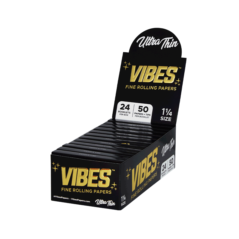 VIBES™ | 'Retail Display' Ultra Thin Rolling Papers + Tips | Natural White - 24 Count - Various Sizes Rolling Papers Vibes   