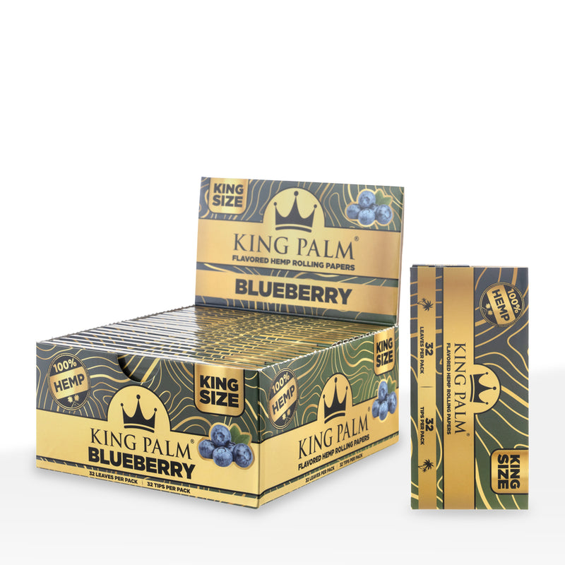 King Palm™ | Hemp King Size Joint Rolling Papers + Tips | 32 Pack - 22 Count - Various Flavors Rolling Papers + Tips King Palm Blueberry  
