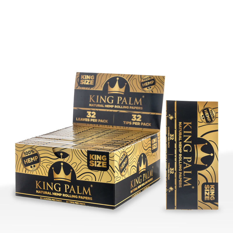 King Palm™ | Hemp King Size Joint Rolling Papers + Tips | 32 Pack - 22 Count - Various Flavors Rolling Papers + Tips King Palm Natural  